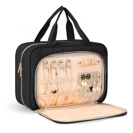 WOOMADA Deluxe Travel Cosmetic & Jewelry Organizer - Charcoal Black
